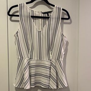 White House Black Market V-Neck Striped Peplum Blouse